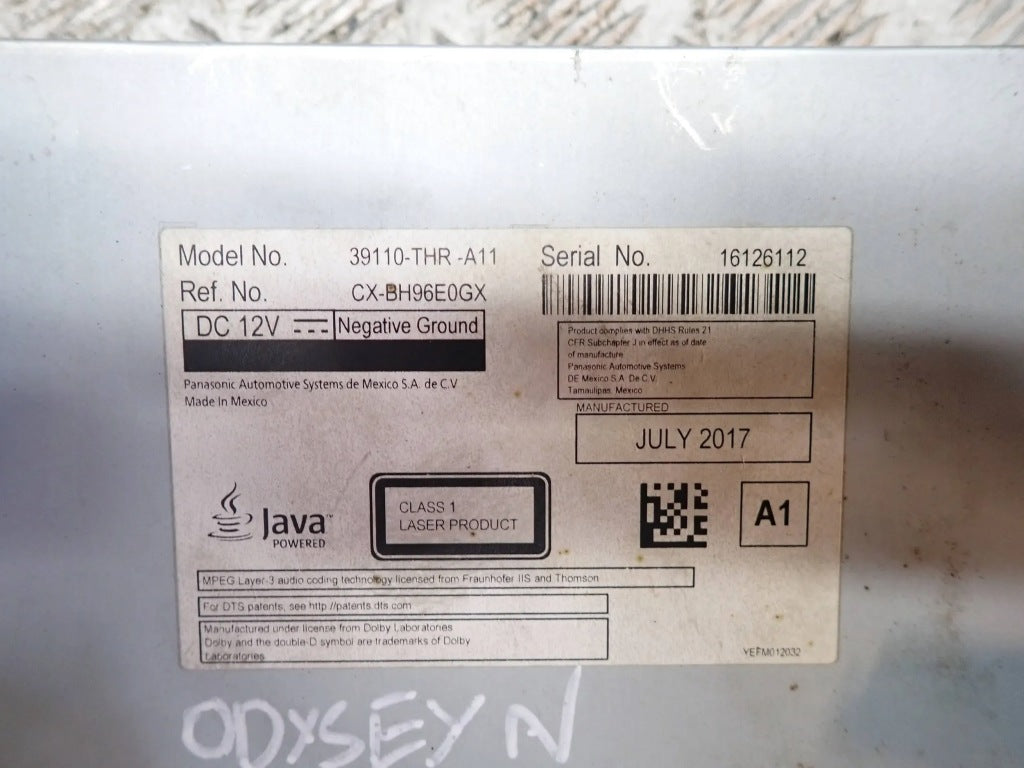 Radio DVD BluRay Honda Odyssey Elite 2018-